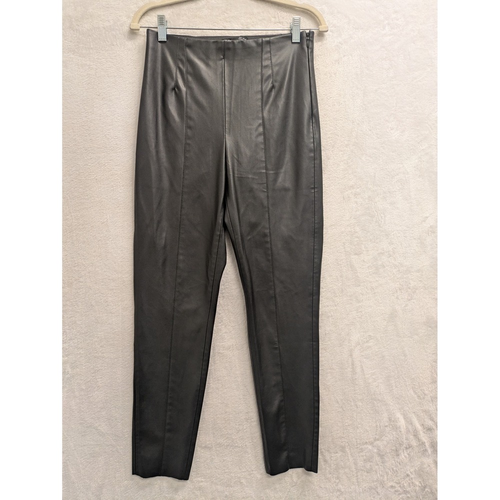 ZARA Faux Leather Black Skinny Pants High Rise Waist 14 Inseam 28 USA M